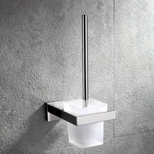 Chrome Stainless Steel Toilet Brush Holder Set Wall Mount Durable Toulet Brush with Glass Cup Free Shipping Send It From Brazil