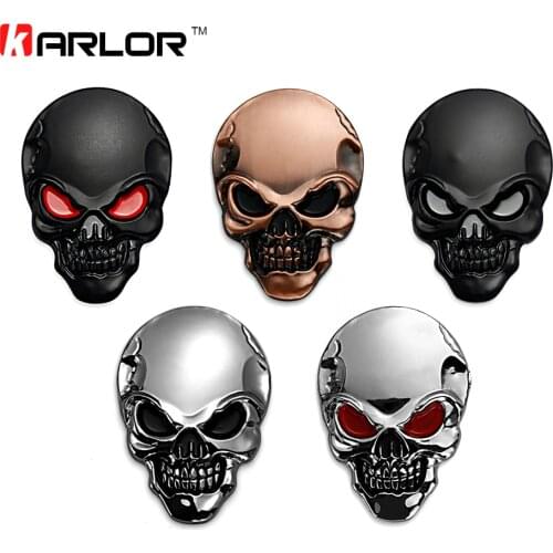 8x5.5cm Silver 3D 3M Skull Metal Auto Motorcycle Sticker Emblem Badge car styling For Ford Chevrolet Honda Hyundai Kia Focus VW