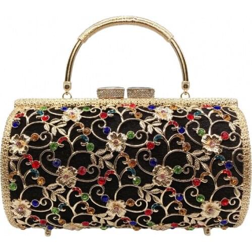 2020 New Fashion Women Bag Blue/Green/Red Rhinestone Gemstone Evening Clutch Bag Gold Metal Black Dinner Prom Chain Handbags