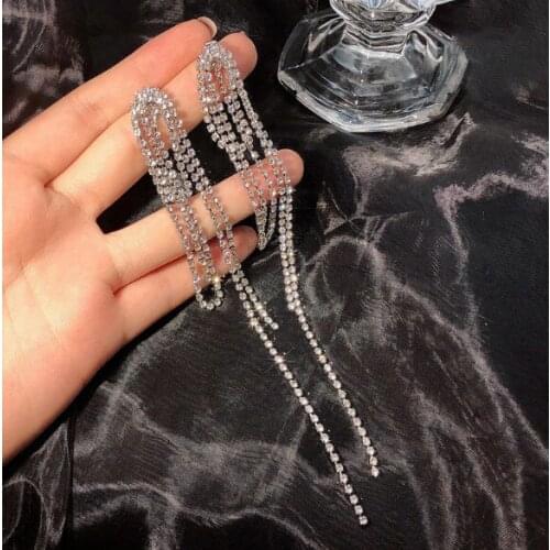 NEW Fashion Crystal Simple Long Rhinestone Chain Earring For Women Dangle Hanging Drop Earring Minimalist Jewelry brinco bijoux