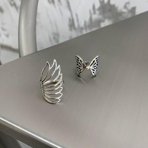 New Korean Punk Trendy Tibetan Silver Hollow Flower Butterfly Geometric Alloy Rings For Women Party Jewelry Gift