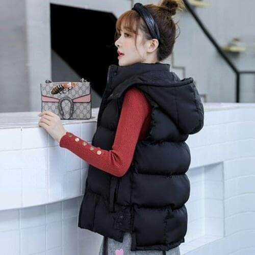 Autumn / Winter Women Vest Waistcoat Long Down Cotton Jacket Bread Jacket Sleeveless Hooded Jacket with Pocket 2021