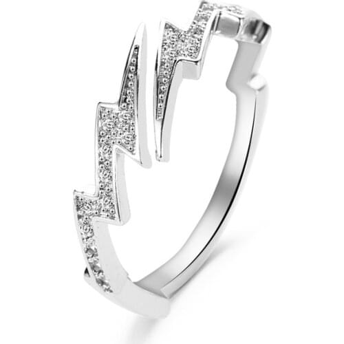 Punk Hip Hop Lightning CZ Opening Ring Fashion Rose Gold Silver Color Ring For Men Women Exquisite Party Jewelry Gift