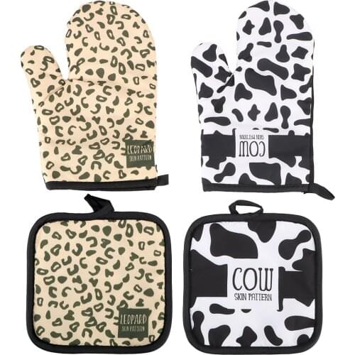 Baking Cooking Microwave Gloves Cows Leopard Pattern Pot Holders Oven Mitts Potholder Pad Set Insulation Pad