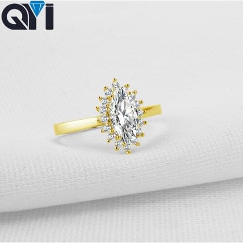QYI Female jewelry 14K Solid Yellow Gold Rings Engagement Ring 1.2 ct Marquise Cut Sona Simulated Diamond For Wedding Jewelry