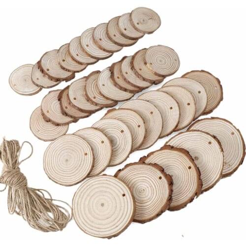 Christmas Wooden Pendant DIY Doodle Hole Pine Pieces Pastoral With Bark Pine Pieces With Hemp Rope Punched Pine Pieces