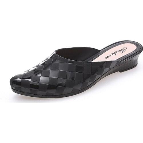 Fashion Casual Womens Slippers Shallow Antiskid Plastic Toe-cover Slides Outdoor Gingham Jelly Beach Sandals