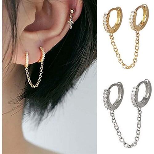 1Pc Two Hole Hoop Earring Crystal Zircon Punk Hip Hop Earrings Gold Piercing Jewelry for Women Fashion Accessories Girls