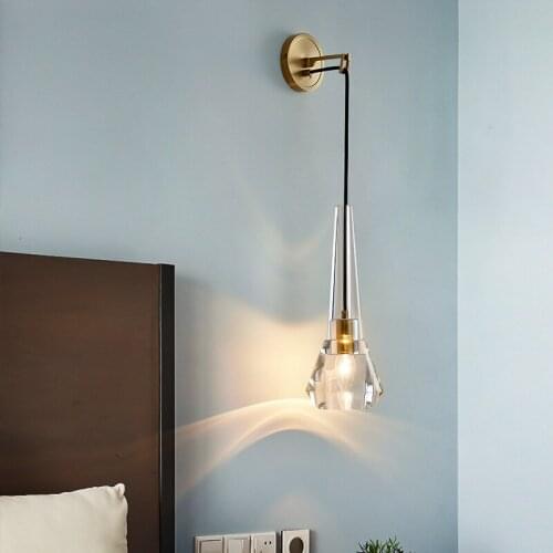 Modern Mnimalist Crystal Wall Lamp Living Room Bedroom Bedsize Diamond Design Crystal Copper Wall Light Sconces