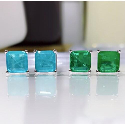 SpringLady 100% 925 Sterling Silver 7*7MM Square Paraiba Tourmaline Gemstone Birthstone EarStuds Earrings Ladies Fine Jewelry