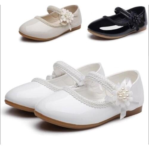 White pearl Flower Children Little Girl Kids Leather Party And Wedding Princess Shoes For Teens Girls Baby School Dance Shoes
