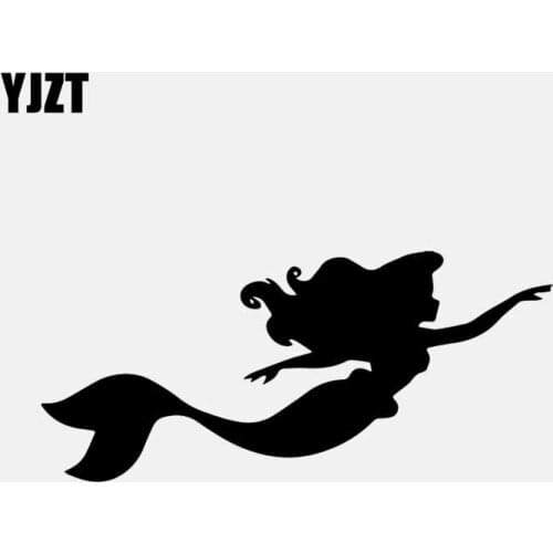 YJZT 16.8CM*7.6CM Mermaid Car Sticker Fish Girl Window Vinyl Decal Funny Black/Silver C24-0925