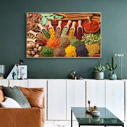 Grains Spices Spoon Kitchen Food Canvas Painting Wall Art Pictures Painting Wall Art for Living Room Home Decor (No Frame)
