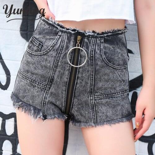 2021 New Summer Women Zipper Black Denim Shorts Casual Female Streetwear Loose Solid Color Jeans Shorts