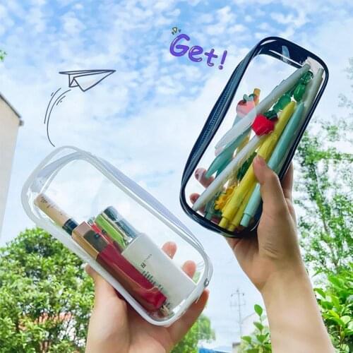 1pc Transparent Pencil Case Large Capacity Transparent Pencil Bag PVC Material Wear-resistant Pencil Zipper Bag Student Supplies