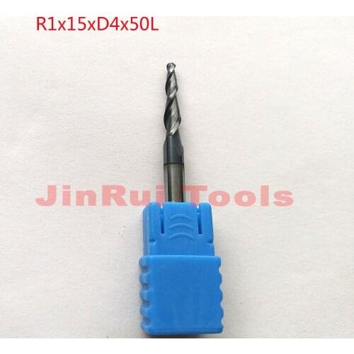 1pc R1*D4*15*50L*2F HRC55 Tungsten solid carbide Coated Tapered Ball Nose End Mills CNC milling cutters knife