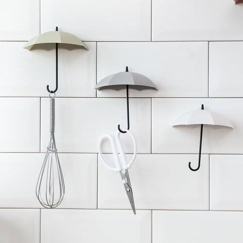 3pcs/lot Umbrella Shaped Creative Key Hanger Rack Decorative Holder Wall Hook Kitchen Organizer Bathroom Accessory