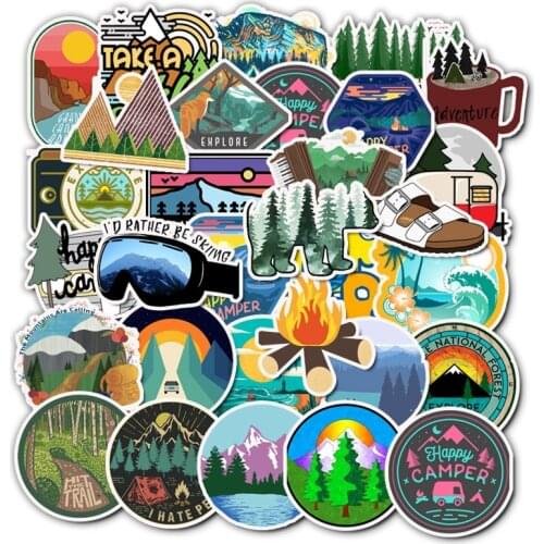 50Pcs Outdoor Scenery Stickers Laptop Refrigerator Travel Sticker Suitcase Luggage Laptop Skateboard Sticker Motorcycle Stikers