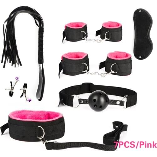 7pcs Pack BDSM Bondage Leather Restraints Adult Sex Toys Fetish Role Play Bed Game Tool for Couple