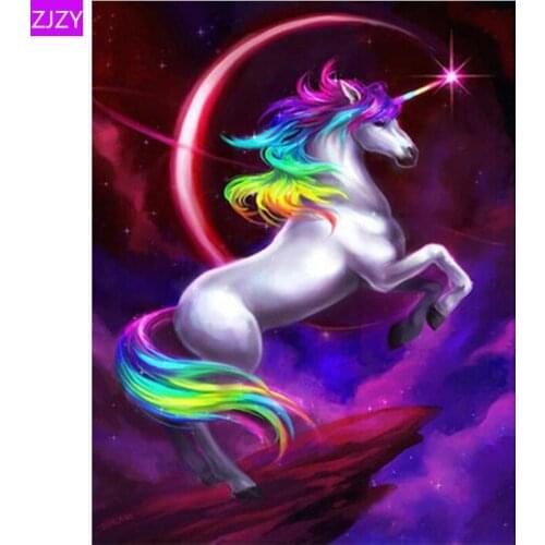 ZJZY 5D Diy Diamond Painting "Rainbow Unicorn" Diamond Painting Full Round Rhinestone Diamond Painting Embroidery Animal LY380