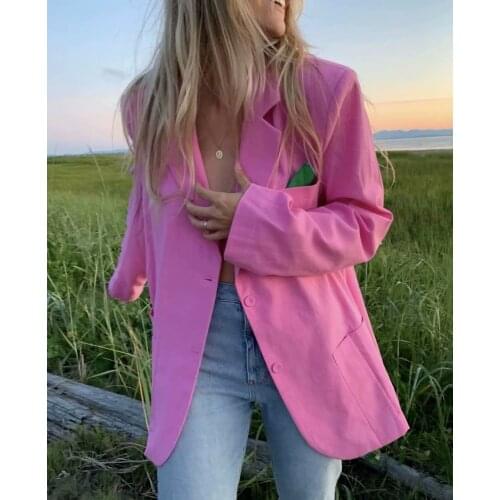 Summer Women Suits 1 Piece Real Picture Two Buttons Pink Blazer Cheap Chic Fashion Loose Young Girl Casual Coat