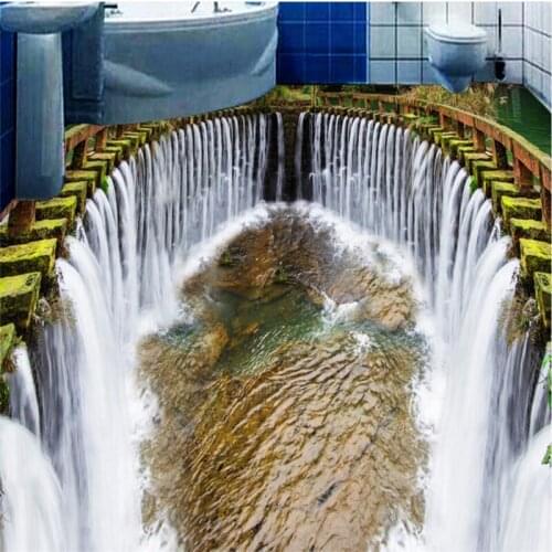 Wellyu Customized large mural floor beautiful waterfall water washroom bathroom bedroom living room 3D floor stickers