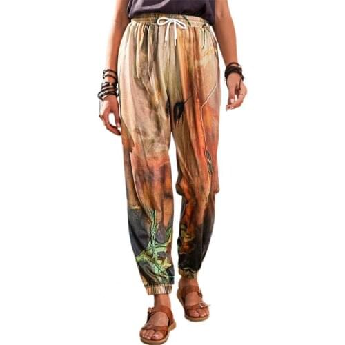 Sport Running Women Pants Graffiti Printing Drawstring Trousers Elastic Waist Ankle Tied Pants for daily Streetwear Pants