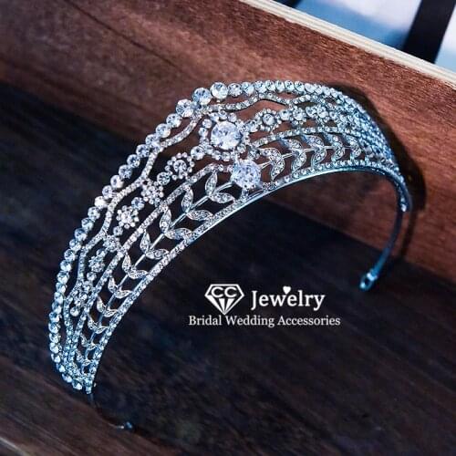CC Women Crowns Wedding Accessories Engagement Bridesmaids Hair Ornaments Vintage Large Crown 100% Handmade Headdress CZ HS32