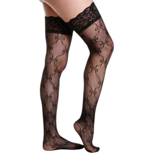 Sexy Lace Top Stockings Bow Frog Jacquard Thigh-Highs Fishnet Flower Hosiery Fantasy Costume Accessories