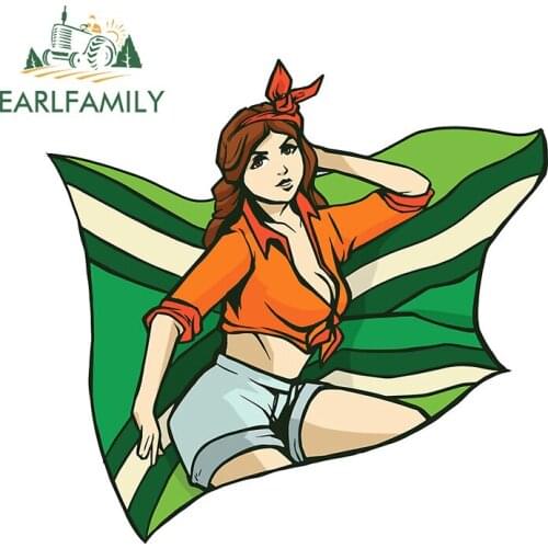 EARLFAMILY 13cm x 12.8cm for Pin Up Girl Flag Sunscreen Decal Vinyl Car Sticker Refrigerator Laptop Creative Car Door Protector