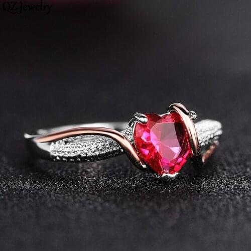 European and American Red Love Heart-shaped Zircon Ring Trendy Heart Cubic Zirconia Finger Ring Party Engagement Jewelry Gift
