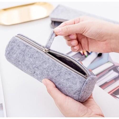 1Pc Felt Pencil Bag Pouch Fabric Pen Bags Pencil Case Box Stationery Storage Bags for School Office Supplies Organizer Kids Gift