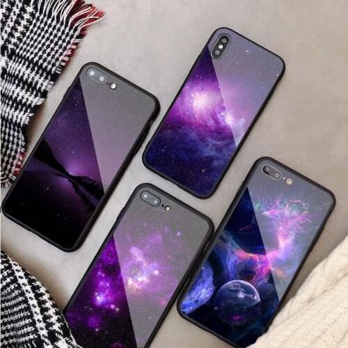 Interstellar Purple Space Star Tempered Glass Phone Case For iphone 12 11 Pro Max 5 6 7 8 X XS XR XSMax Shell 12Pro Max Cover