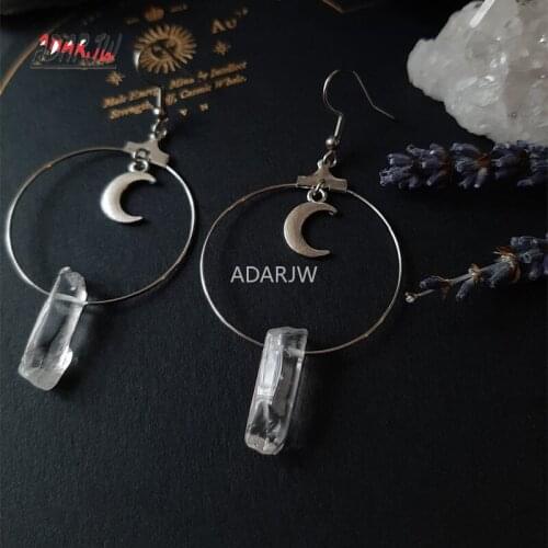 Gothic Point Moon Hoop Quartz Earrings Boho Stones Esoteric Celestial Alternative Earrings Jewelry Witchy Gift Goth Women Gift