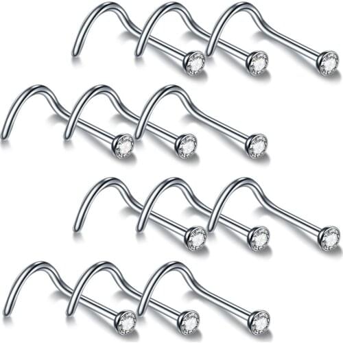 10Pcs Crystal Nose Ring & Studs Nostril Piercings Stainless Steel Nose Rings Nariz Piercing Sexy Body Jewelry 18G 20G