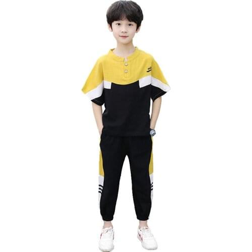 Summer childrens clothing boy 2pcs suit letters printed short-sleeved T-shirt + Pants suit the new big virgin suit