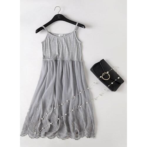 Summer medium-long spaghetti strap lace one-piece full slip female modal loose plus size sleeveless high waist basic underskirt