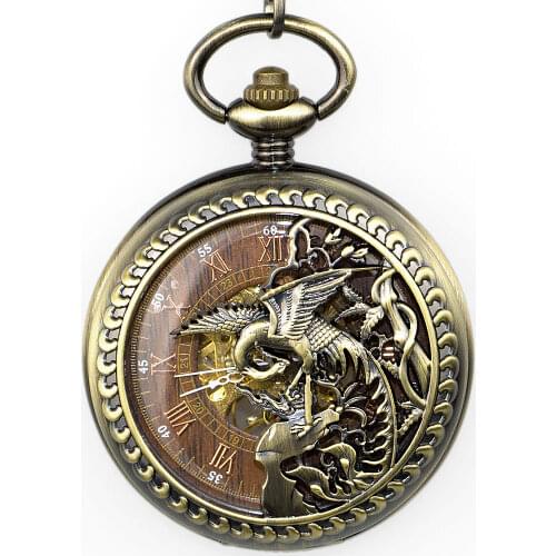 5pcs Bronze Wooden Dial Mechanical Pocket Watch Mens Movement Pocket Roman Numeral Exquisite Watch with Box for Man Women