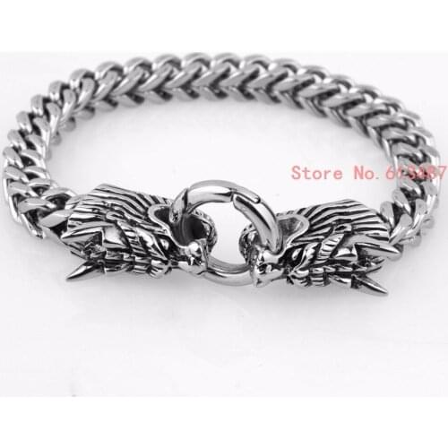 Punk Style Fashion Mens Bracelet Stainless Steel Dragon Head Bracelet Silver Color Fashion 22cm Length 8mm Wid