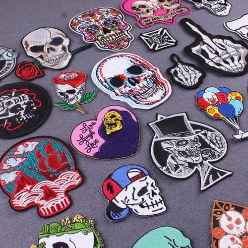 DIY Skull Patches for Clothing Punk Black and White Stripes Iron on Embroidered Patches on Clothes Stickers for Clothes Applique
