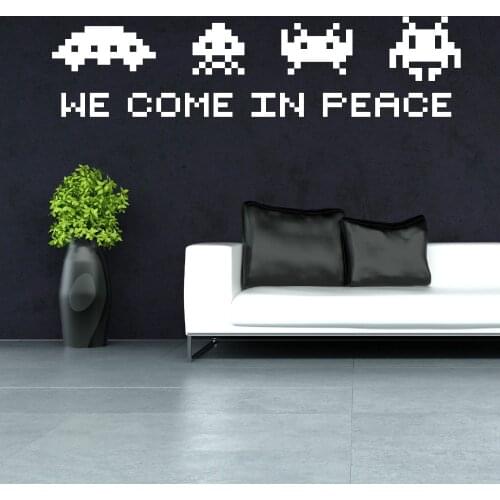 SPACE INVADERS Wall Art Quote - we come in peace Retro Vinyl Wall Decal STICKER Game SPACE INVADERS Play Room Decor Mural ZB313