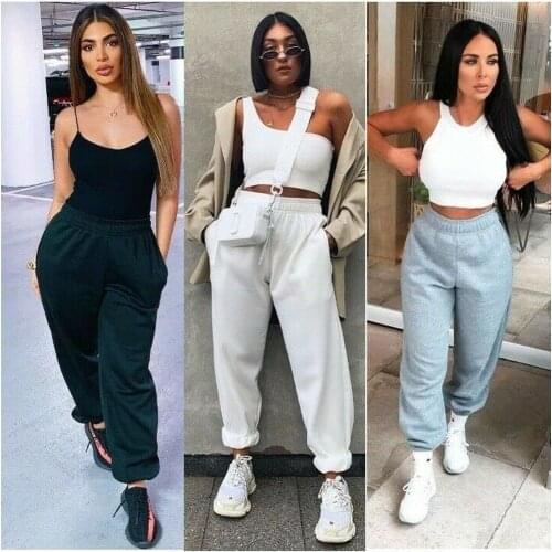 New Women Casual Sport Pants Solid Running Jogger Pants Female Solid Tracksuit Elastic Waist Ladies Sweatpants Baggy Trousers