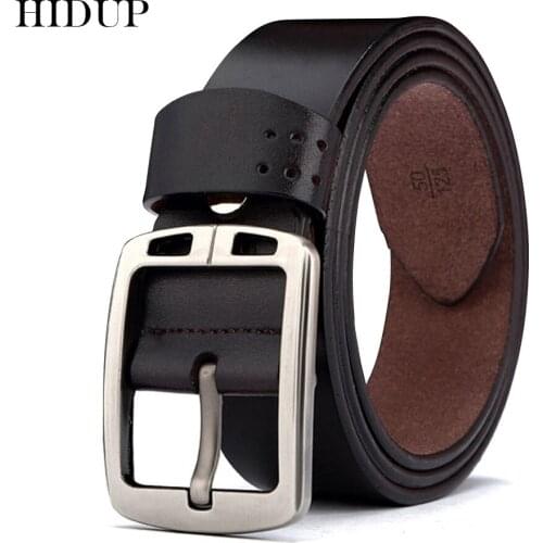 HIDUP New 100% Real Cow Genuine Leather Belts for Men Mens Pin Buckle Metal Belt 3.8cm Width Clothing Accessories Jeans NWJ697
