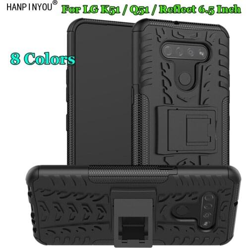 For LG Reflect / K51 / Q51 Dazzle Shockproof Soft Silicone & Hard Plastic Dual Armor Back Fitted Case Stand Holder Cover Shell