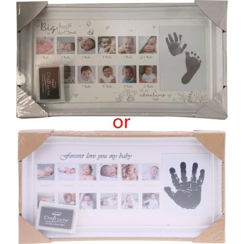 HX5D Baby 12 Months Hand Foot Print Commemorative Photo Frame Newborn Growth Record