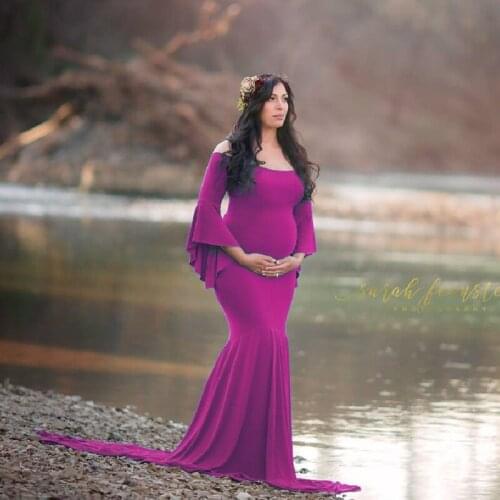 Maternity Dress For Photo Shoot Maternity Dresses Baby Shower Clothes Long Sleeves Maternity Dress Maxi V-Neck Clothing