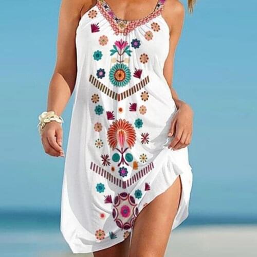 Floral Print Sleeveless Sundress Casual Fashion Beach Holiday Dresses Summer 2021 V Neck Loose Vintage Women Suspender Dress