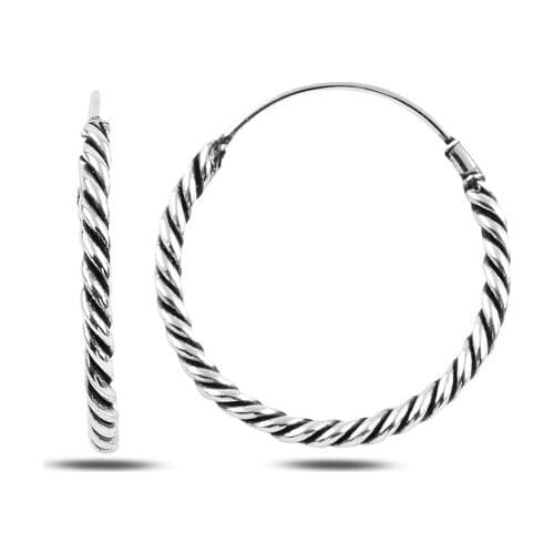 Silver 925 Sterling 25mm Oxidized Ring Earrings