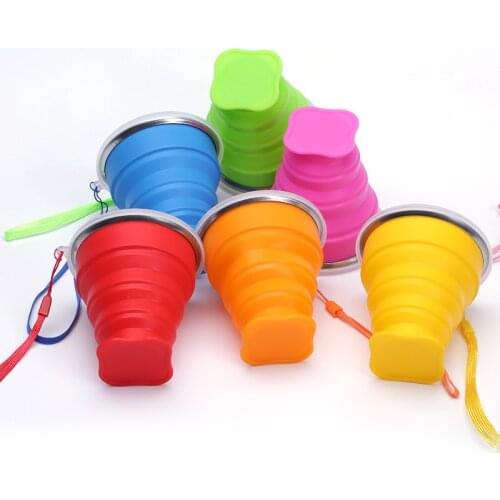 6Oz Collapsible Travel Silicone Foldable Drinking Mug Cup with Lid BPA Free Retractable for Hiking Camp (Random colors)