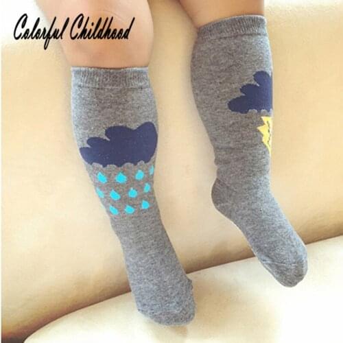 Unisex Baby Socks Cute Cartoon Lightning&cloud Pattern Printed Socks Infant Toddler Kid Sleep Leg Warmer Socks Pure Cotton0-4t